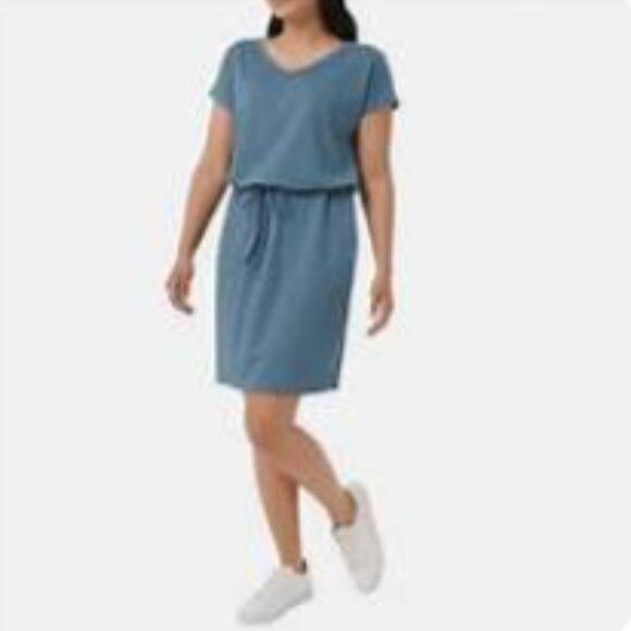 NWOT 32 Degrees COOL Short Sleeve Blue Dress Pockets V-Neck Stretchy S New - Picture 1 of 10